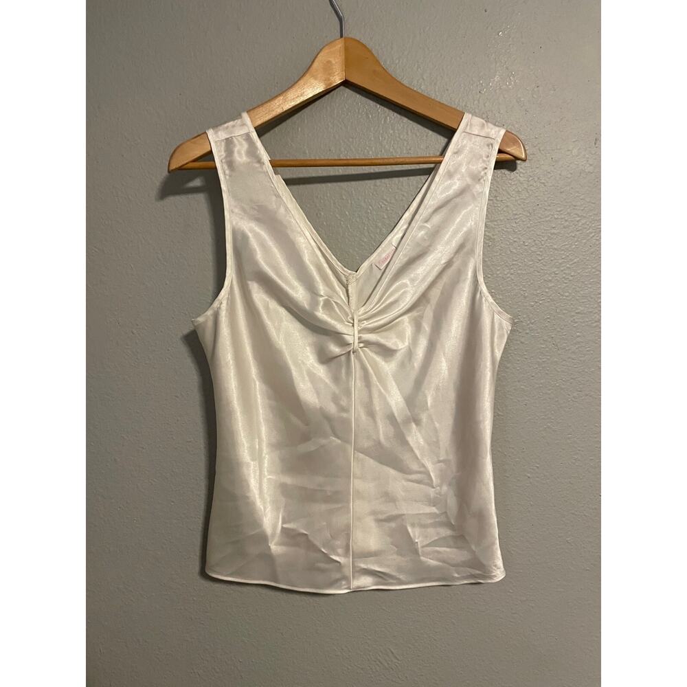 Vintage Enchanting Womens Top Large White Satin Sleeveless Babydoll Fairy Y2K